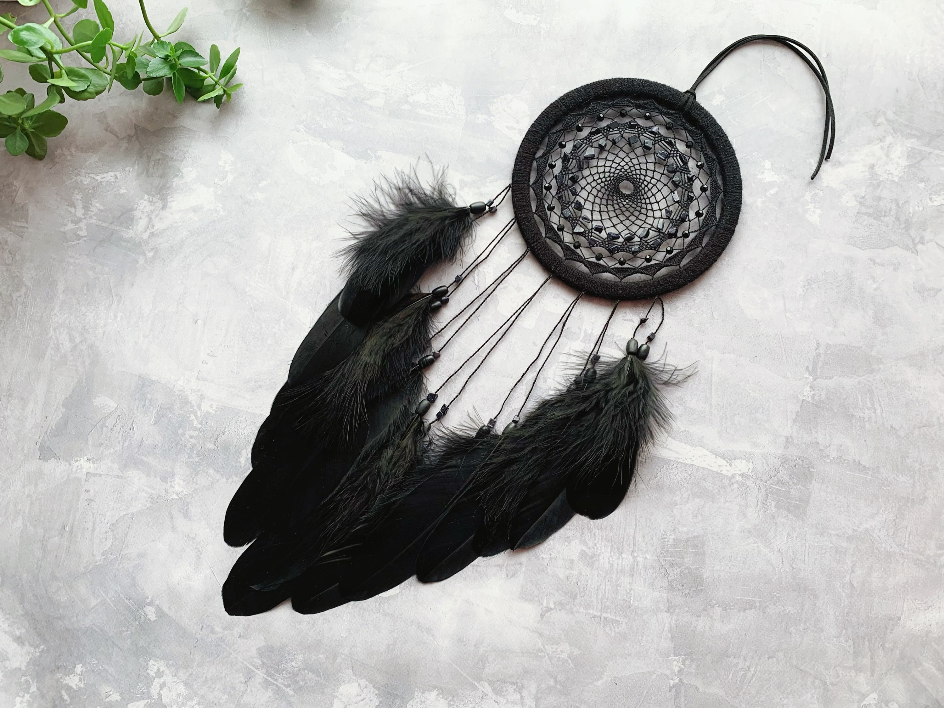 Turquoise Chip Dream Catcher with Swan Feathers Turquoise Chip Dream Catcher with Swan Feathers