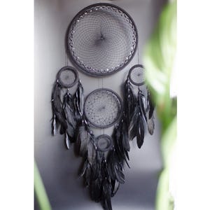 Handcrafted Black Dreamcatcher: Large Multi-Ring Boho Gothic Wall Hanging