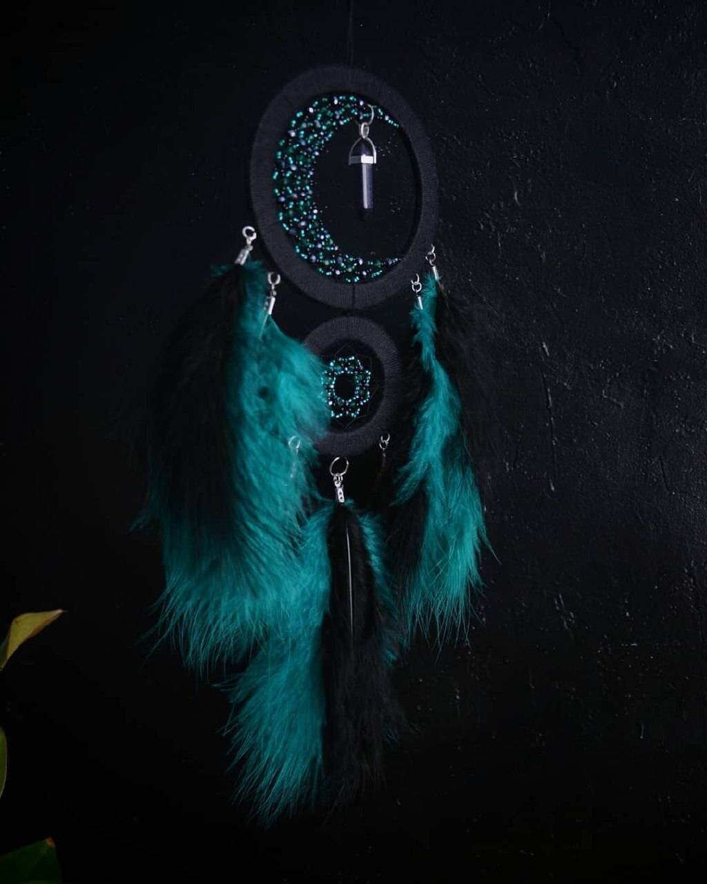 Crescent Moon Dream Catcher With Aventurine Crystal. Black and Green ...
