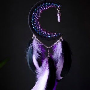 Moon Dream Catcher With Amethyst Crystal/ Black Crescent Moon ...