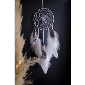 Handmade White Dreamcatcher: Boho Feather Wall Hanging
