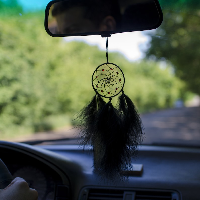 Car charm Small dream catchers for car Black boho Etsy