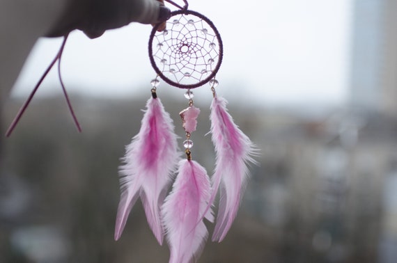 Pink Dream Catcher Car Charm. Rear View Mirror Car Charm. Pink Dreamcatcher.  Gift for Driver. Girly Dream Catcher With Crystals. 
