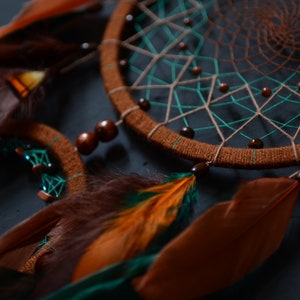 Teal green dream catcher wall hanging. Statement wall decor Large dreamcatcher wall hanging Brown nursery decor. Burnt orange home decor image 7