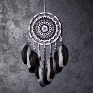Monochrome Mandala Dreamcatcher: Black, White & Grey Wall Decor