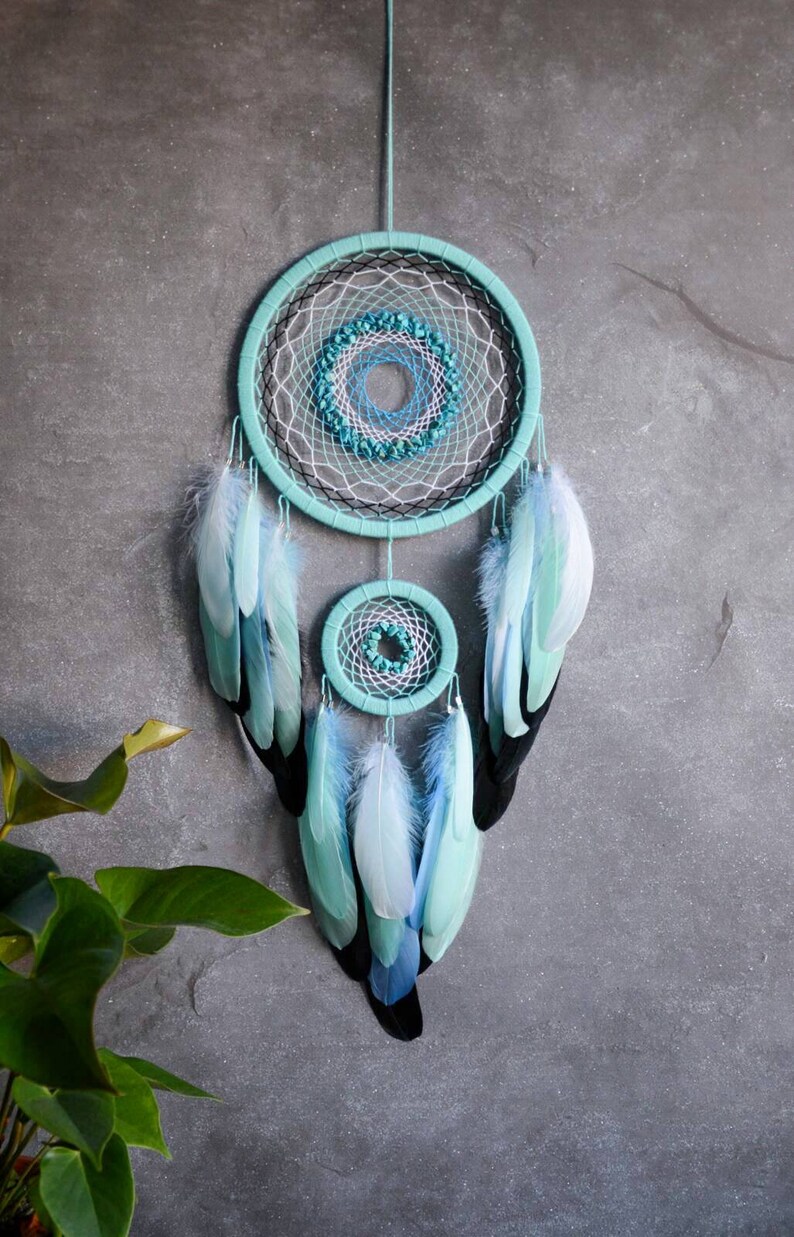 Dream Catcher With Turquoise Rocks. Large Mint Blue | Etsy