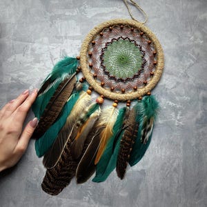 Handmade Green Dreamcatcher: Boho Wall Hanging, Earthy Decor