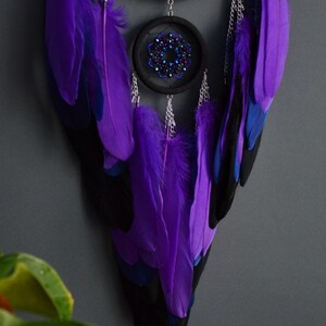 Large Purple Crescent Moon Dream Catcher With Amethyst Crystal / Black ...