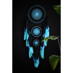 Extra Large Black Turquoise Dreamcatcher: Handmade Boho Wall Decor