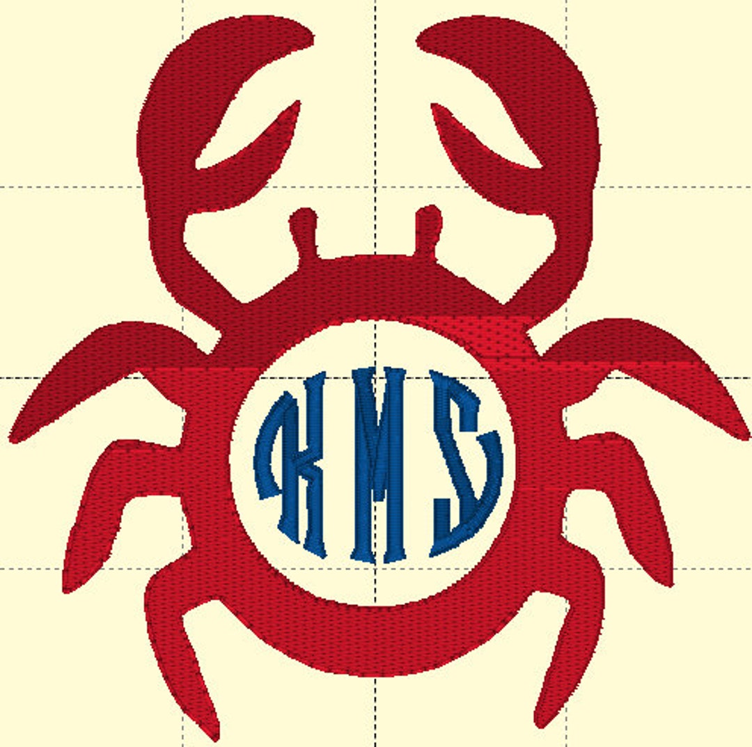 Crab Monogram Topper Applique and Fill Stitch, Multiple Sizes Beach