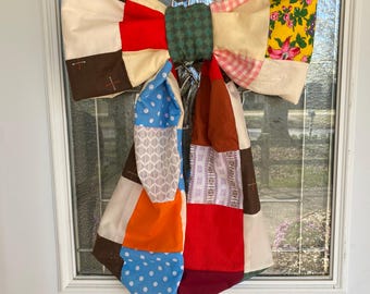 Vintage Quilt Bow Door Hanger: Giant Upcycled Patchwork Decor