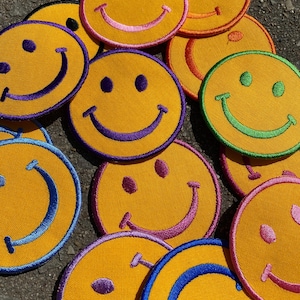 Happy face patch, iron on patches, embroidered patches, colorful smile patch, smile