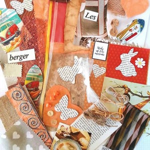 Paquete mixto de scrapbooking, kit efímero, telas y materiales diversos para diarios y pasatiempos creativos.