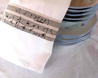 Torchon toile de coton épais pour vaisselle (toile coton recyclée), motif musique