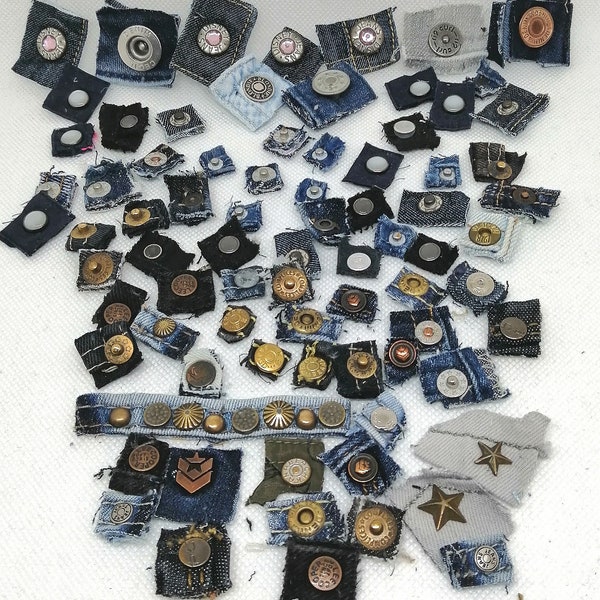 rivets décoratifs et boutons de jean denim recyclés;