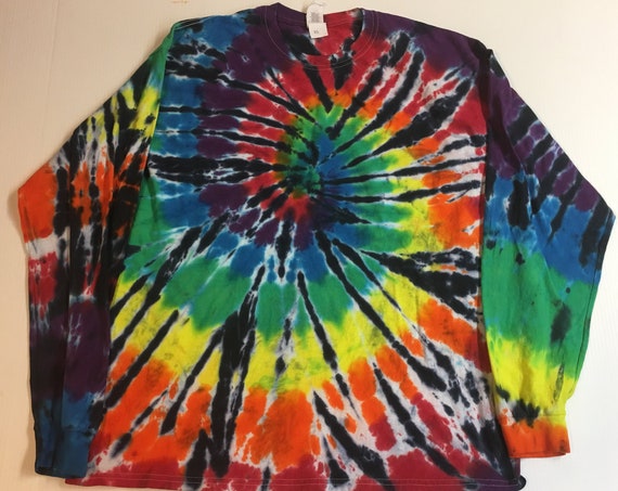 Tie Dyed Long Sleeved Rainbow Black Spiral XL and XXL