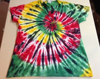 Ladies V-neck Rastafarian Colored Spiral Tie Dyed Tee Multiple sizes