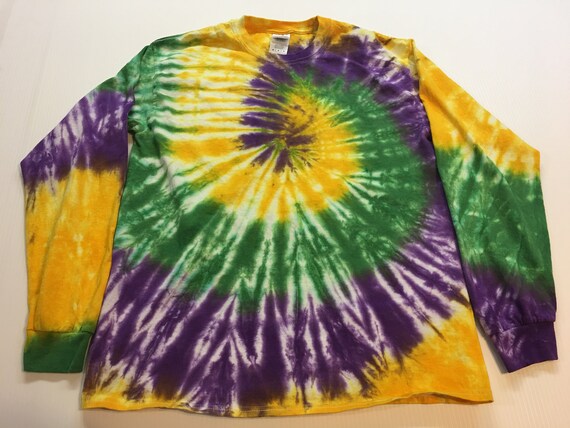 Mardi Gras Spiral Tie Dye Long Sleeved Tee Shirt