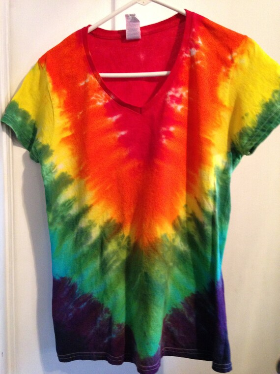 Ladies one of a kind  V-pattern Rainbow Tie Dyed Tee