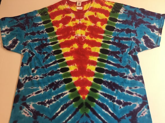 V Pattern Crew Neck Tie Dyed T shirt 3XL