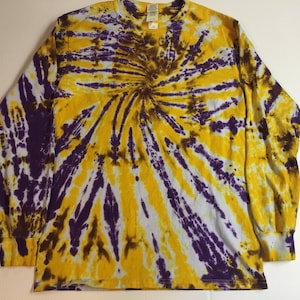 Purple and Gold  Starburst Tie Dyed Long Sleeved Crew Neck Tee All Sizes