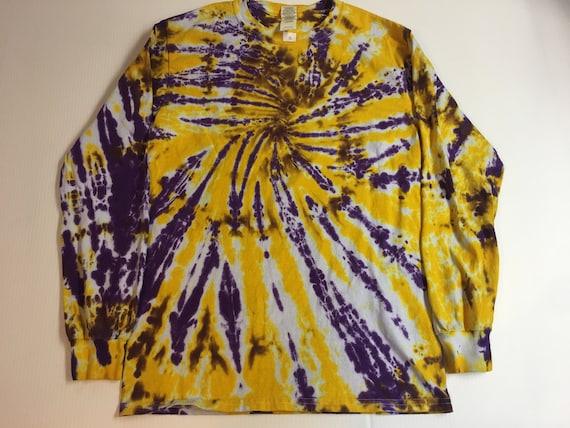 Purple and Gold  Starburst Tie Dyed Long Sleeved Crew Neck Tee All Sizes