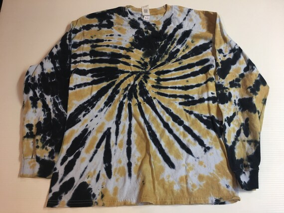 Black & Gold Tie Dyed Long Sleeved Crew Neck Tee Large and 3XL