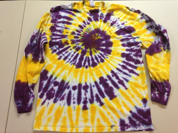 Purple and Gold  Spiral Tie Dyed Long Sleeved Crew Neck Tee All Sizes