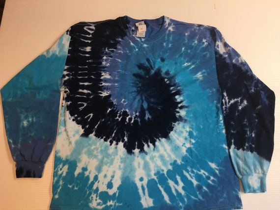 Tie Dyed Long Sleeved Shades of Blue Crew Neck Tee All Sizes