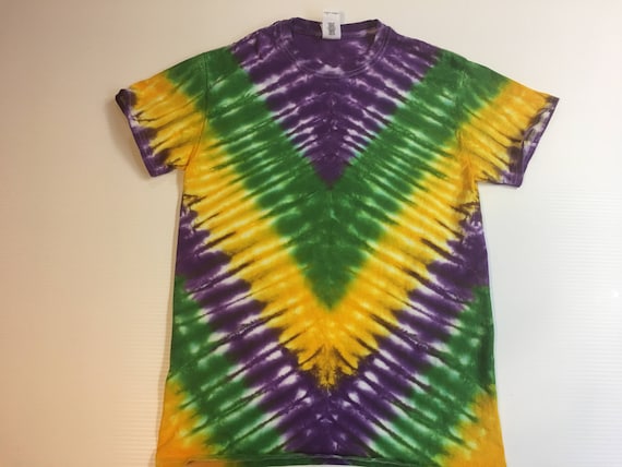 Mardi Gras V pattern Tie Dye Tee Shirt all sizes