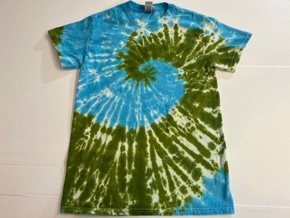 Olive Green and Blue Spiral Tie Dyed Tee ALL SIZES