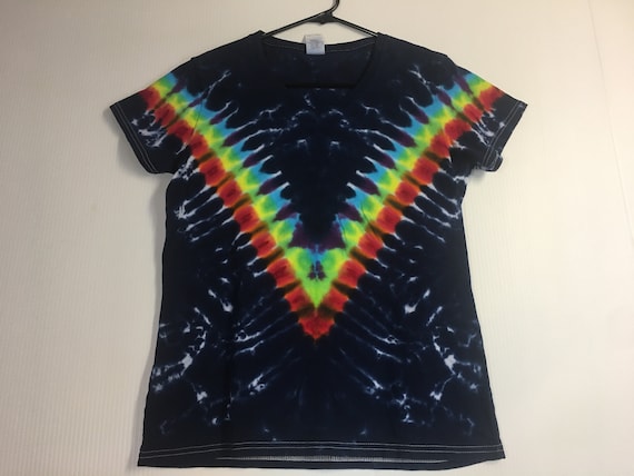 Ladies one of a kind  V-pattern Rainbow Tie Dyed Tee