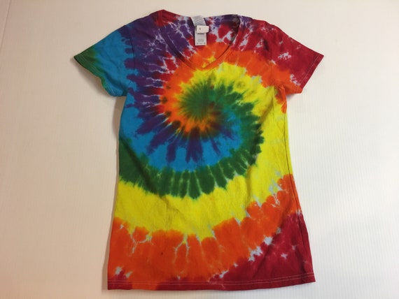 Ladies V-neck Rainbow Spiral Tie Dyed Tee Multiple sizes