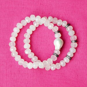 Natural White Agate Bracelet Sets, Beaded Genuine Stone Bracelets, Gemston Jewelry, Gift for Her