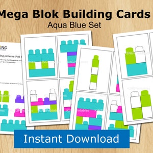 Leerblokken voor peuters, Mega Blok-bouwkaarten, roze set, drukke tasactiviteit, educatieve printables, reisspellen, Montessouri-puzzels