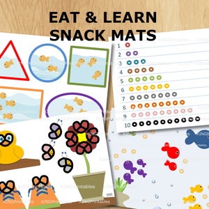 Printable Snack Mats, Educational Place Mat, DIY Gift Kids, Counting Toys, Learning Colors, Cheerios, Pretzels, Goldfish
