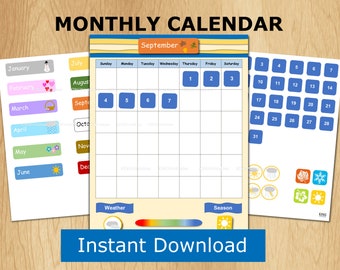 Calendario preescolar imprimible: Hora del círculo, clima y estaciones (descarga en PDF)