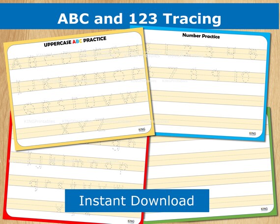 abc and number tracing line worksheets kindergarten blank etsy