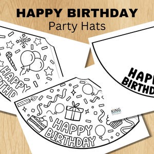 Druckbare Geburtstagshut, Kinder Geburtstagsparty-Aktivitäten, alles Gute zum Geburtstag Malseite, herunterladbare Partyhüte, Farbaktivität, Bday Geschenk
