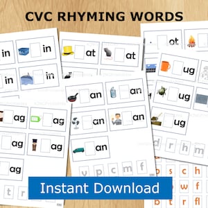 Printable CVC Word Builder, Phonics Beginning Letter Sounds, Kindergarten File Folder, Preschool Learning Binder, Homeschool Worksheets
