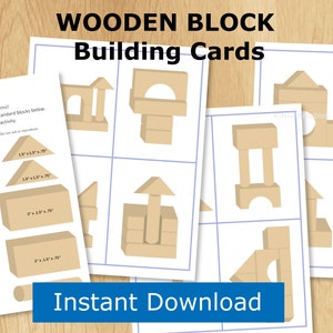 Wooden Blocks Building Cards, Toddler Busy Bag Activities, Preschool Puzzles, Kids Educational Printable, Montessouri Patterns