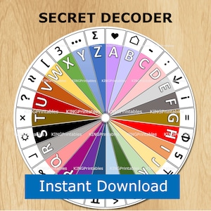 Roda do decodificador para impressão, códigos secretos para crianças, download de cifras, gadget espião, quebra-cabeça da sala de fuga, agente secreto, jogo de simulação, pasta de arquivos