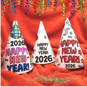 Printable Happy New Year Hat, 2026 Kids Activities, New Years Coloring Page, Downloadable Party Hats, Kids Color Activity, New Years Gift image 4