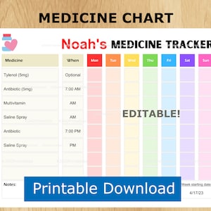 Kids Medicine Chart, Editable Medication Log, Printable Caregiver Checklist, Medicine Tracker, Medical Log, Instant Download