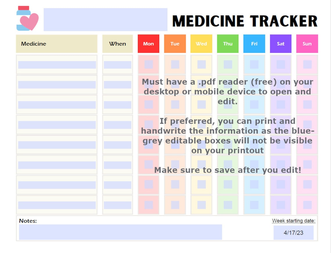 Free Printable Medicine Log