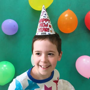 Printable Happy New Year Hat, 2026 Kids Activities, New Years Coloring Page, Downloadable Party Hats, Kids Color Activity, New Years Gift image 2