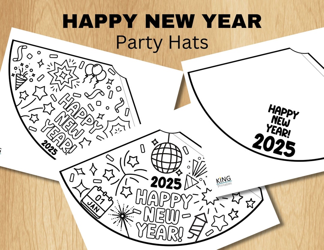 Printable Happy New Year Hat, 2025 Kids Activities, New Years Coloring Page, Downloadable Party Hats, Kids Color Activity, New Years Gift - Etsy new-year-s-eve-printable-party-hats-the-printables-fairy
