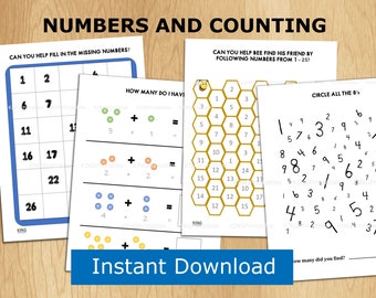 Kindergarten Counting Worksheets, Homeschool Printable, Early Learning, Beginner Math Practice, Count to 20, Maze, Search and Find