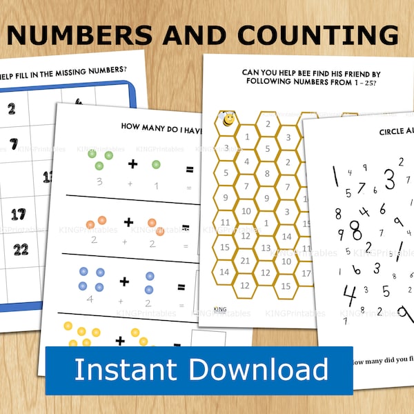 Kindergarten Counting Worksheets, Homeschool Printable, Early Learning, Beginner Math Practice, Count to 20, Maze, Search and Find