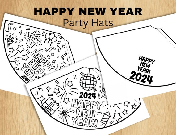 Chapeau imprimable Happy New Year, activités pour enfants 2024